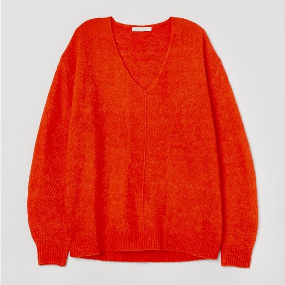 Womens H &M fine knit bright orange v neck Sweater XL - Picture 2 of 9